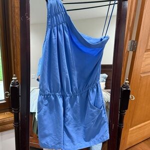 Blue Sleeveless romper with Pockets